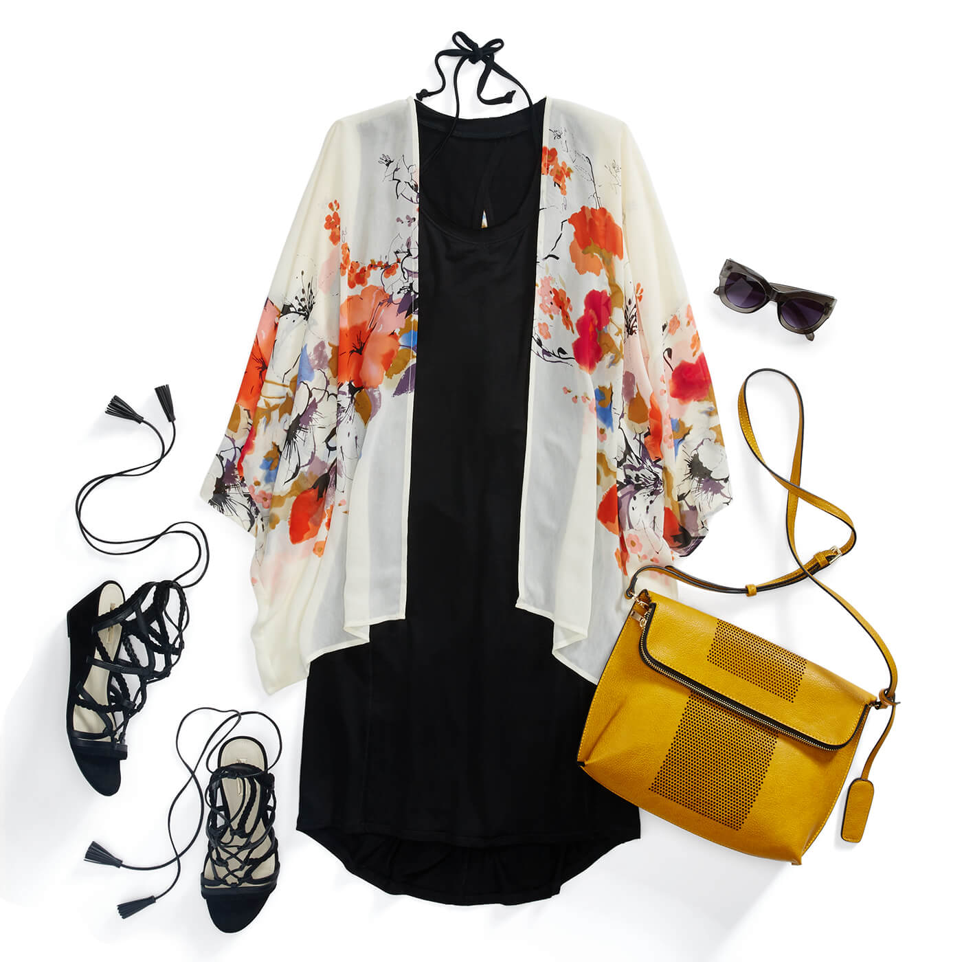 dress with kimono cardigan